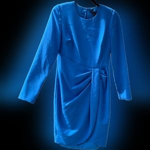 Black Halo sheath dress, cobalt blue, long sleeve
